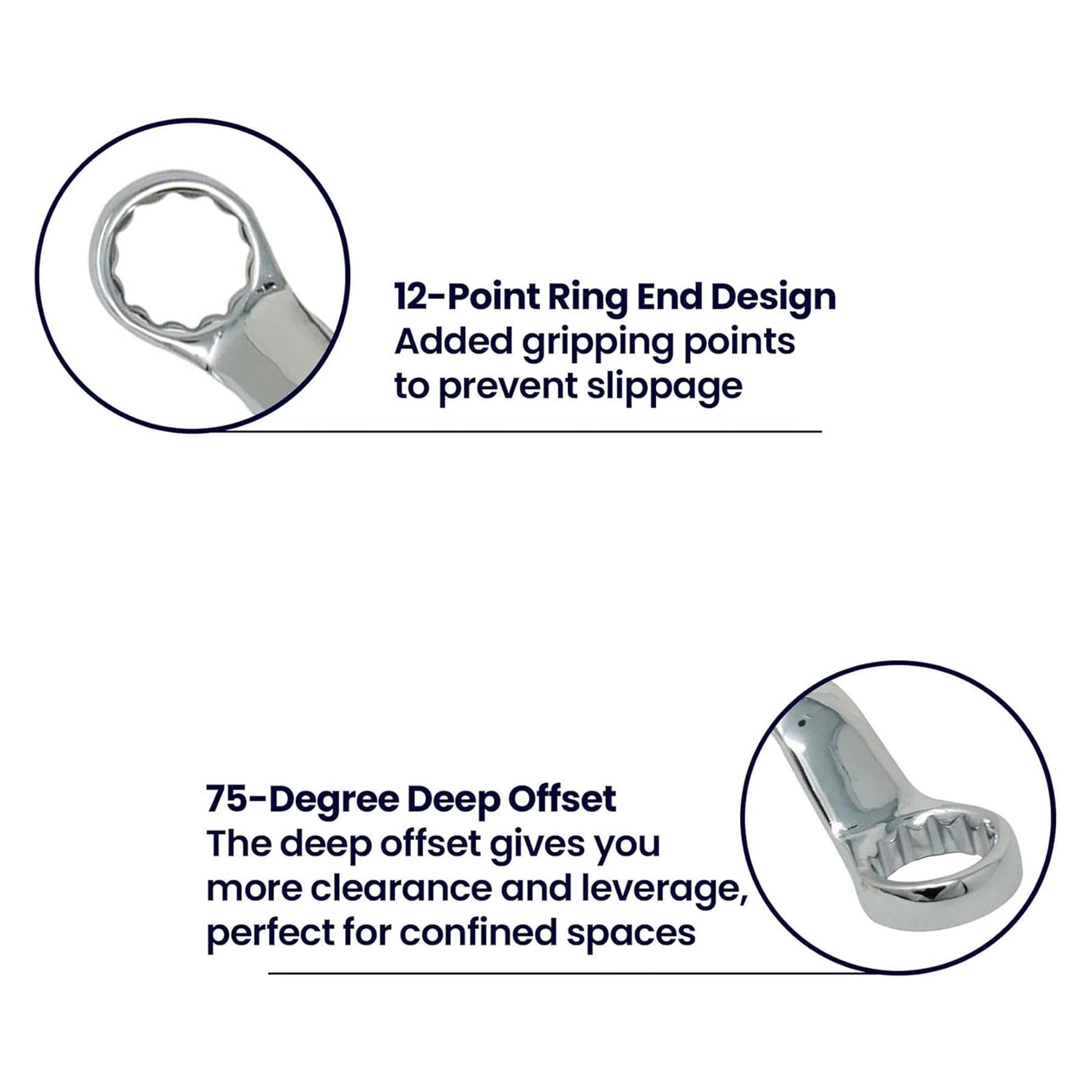 18mm-19mm Deep Offset Bi-Hex Swan Neck Ring Spanner Chrome Vanadium Steel Wrench Thin Profile Narrow Spaces - Image 5