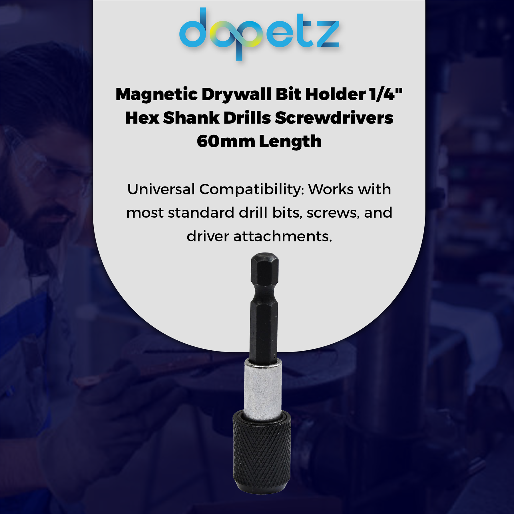 Magnetic Drywall Bit Holder 1/4" Hex Shank Drills Screwdrivers 60mm Length - Image 2