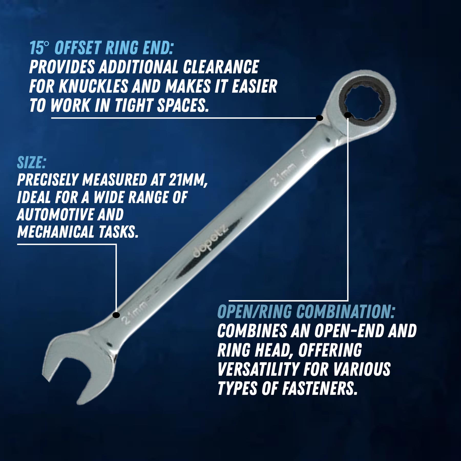 Fixed Head Ratchet Spanner 21mm Chrome Vanadium Steel Combination Wrench Open End Metric Spanner - Image 3