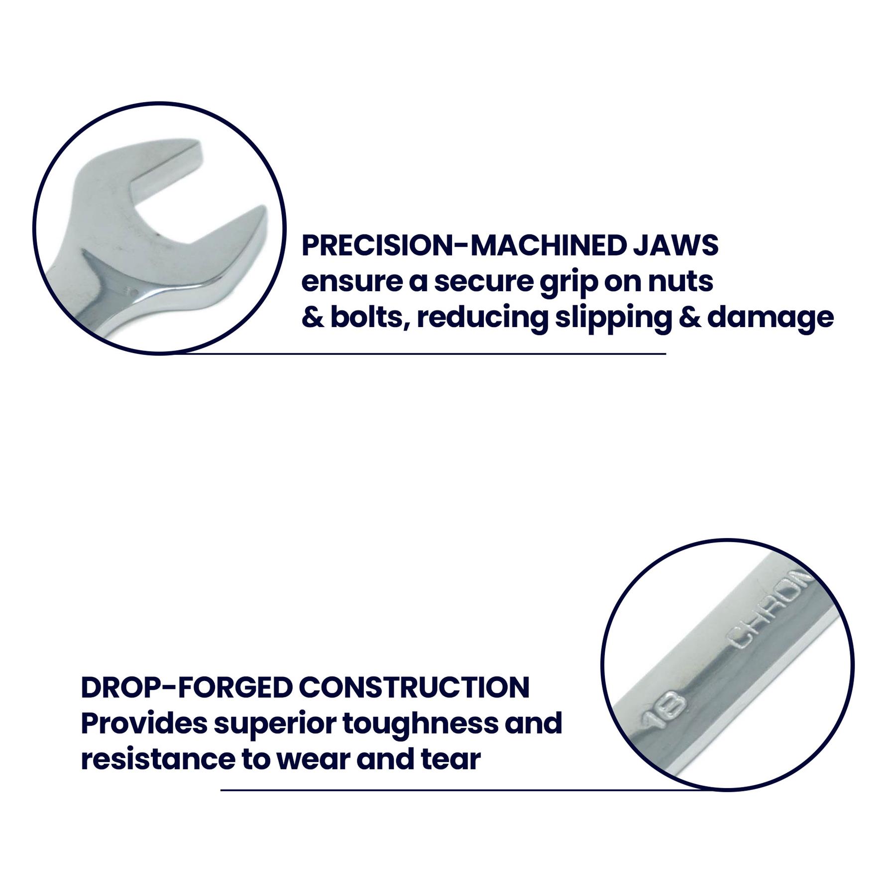 Fixed Head Combination Spanner Open Ended 18mm x 19mm Metric Polished CRV Garage - Image 5
