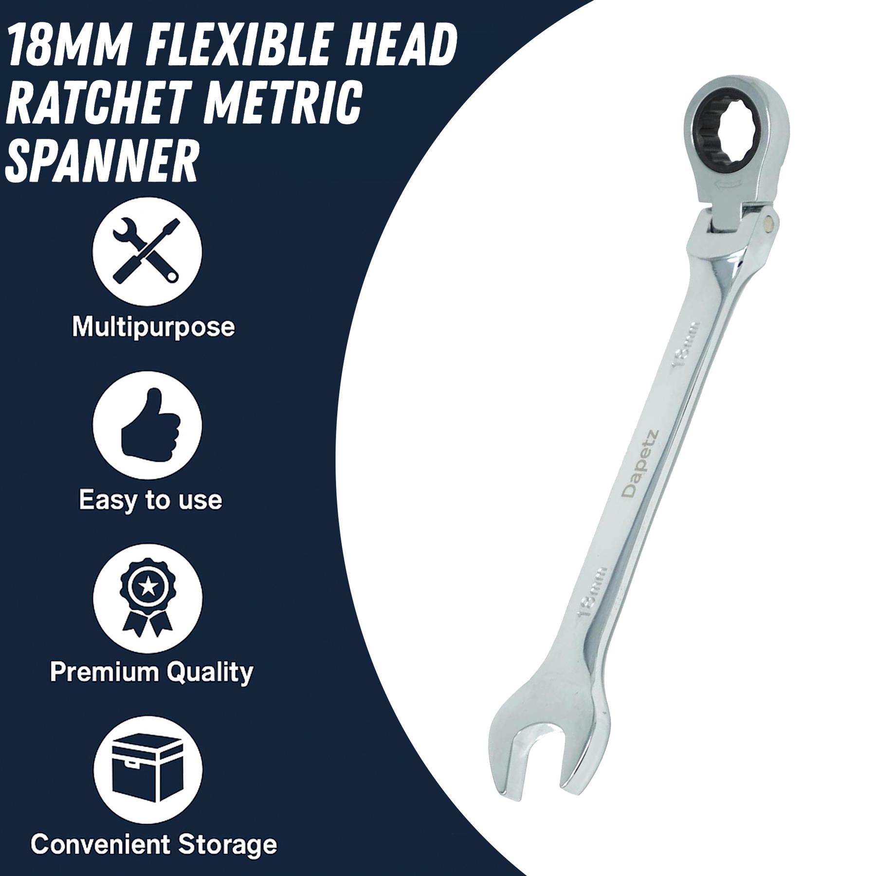 Flexible Head Ratchet Spanner 18mm Chrome Vanadium Steel Combination Wrench Open End Metric Spanner - Image 4