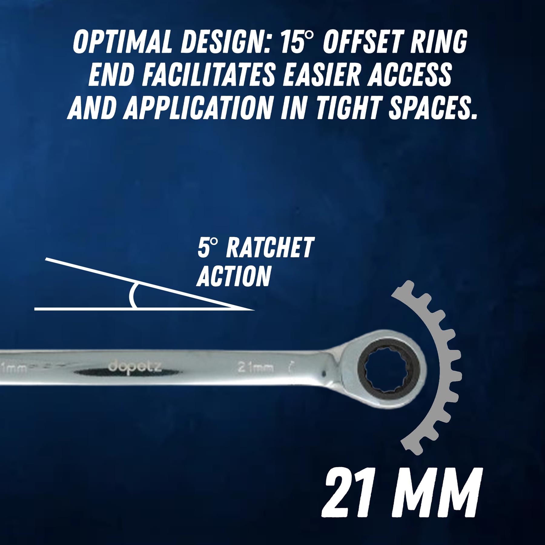Fixed Head Ratchet Spanner 21mm Chrome Vanadium Steel Combination Wrench Open End Metric Spanner - Image 5