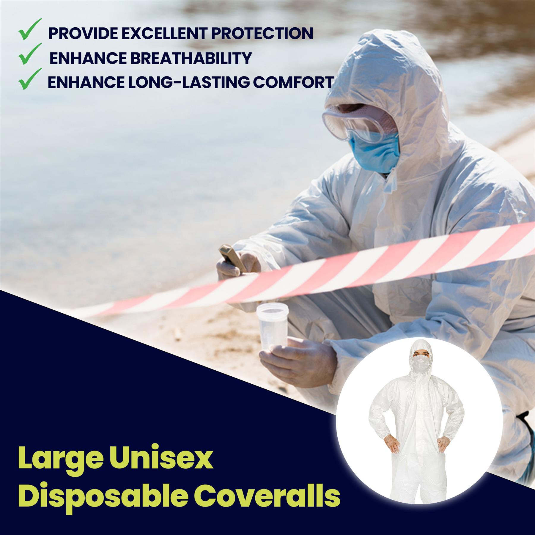 Disposable Breatheable Coveralls Boile Hood Protective Suit With Zip Large - Image 4
