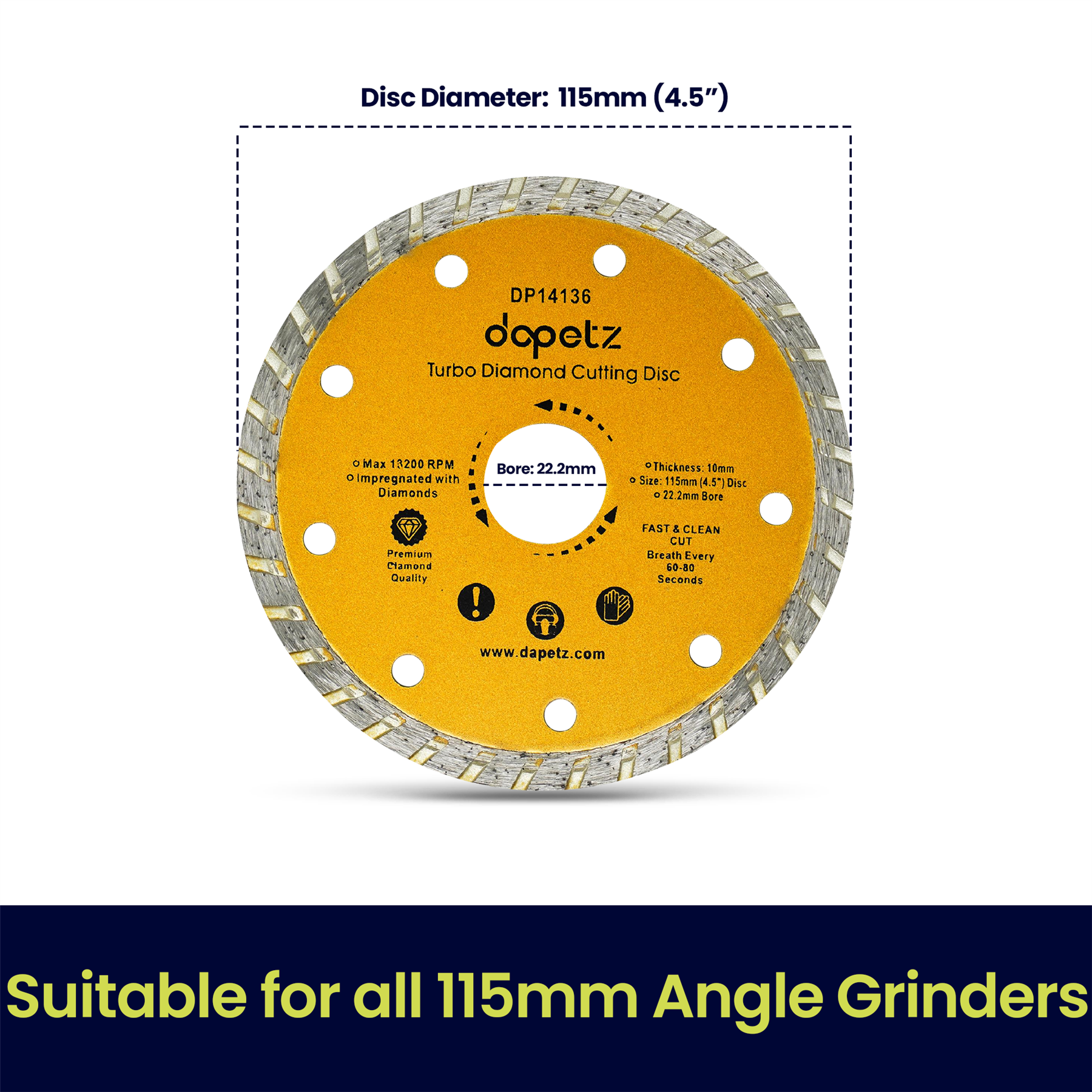 115mm Turbo Diamond Cutting Disc 4.5" Angle Grinder Blade Tile Stone & Concrete - Image 2