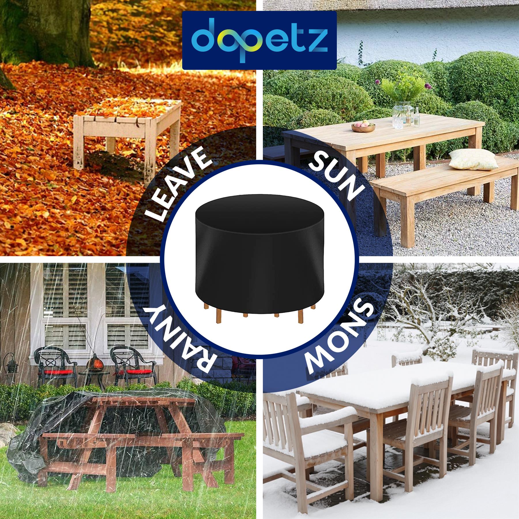 Garden Furniture Round Table Cover 420D Polyester Water Repellent Windproof UV Resistant 125x80cm - Image 3
