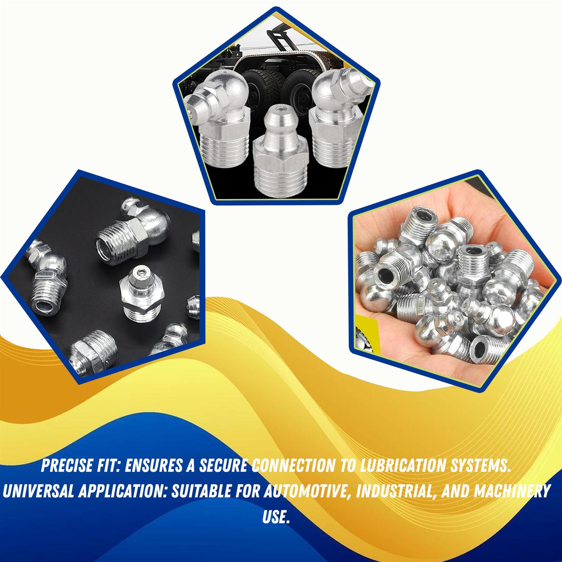 110Pc Grease Nipples Fittings M6 M8 M10 45° 90° Assorted Nipple Set Brand New - Image 3