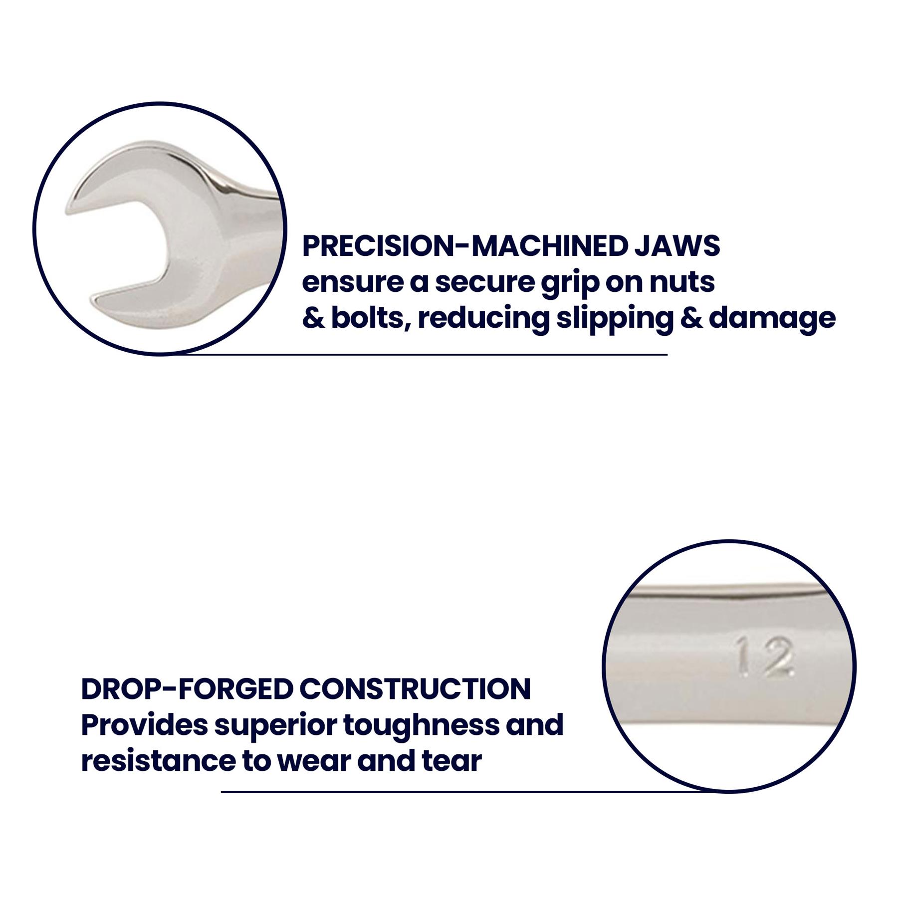 Fixed Head Combination Spanner Open Ended 12mm x 13mm Metric Polished CRV Garage - Image 4