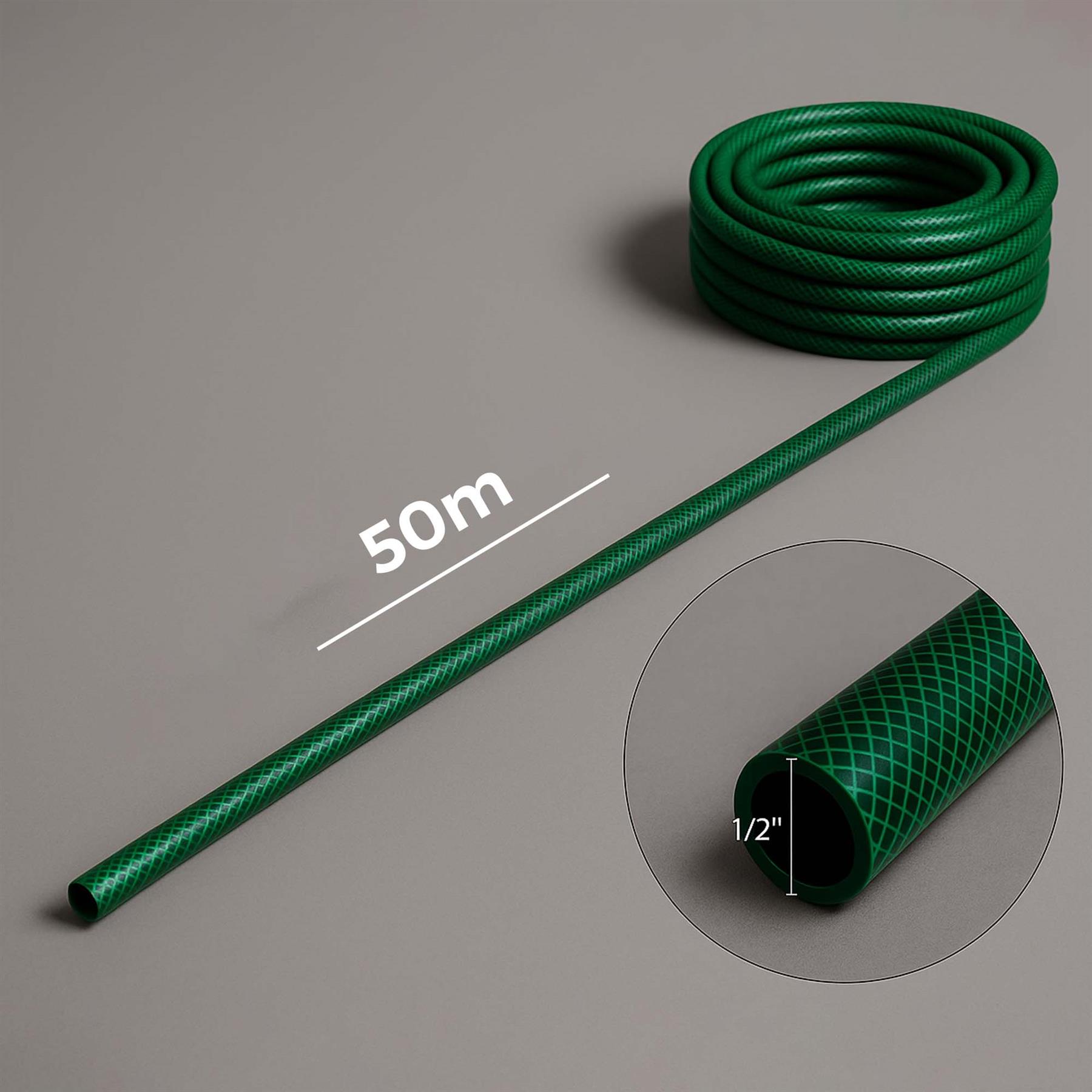 50M Garden Hose Pipe Reinforced Braided PVC Watering Hosepipe Reel Green 1/2" - Image 6
