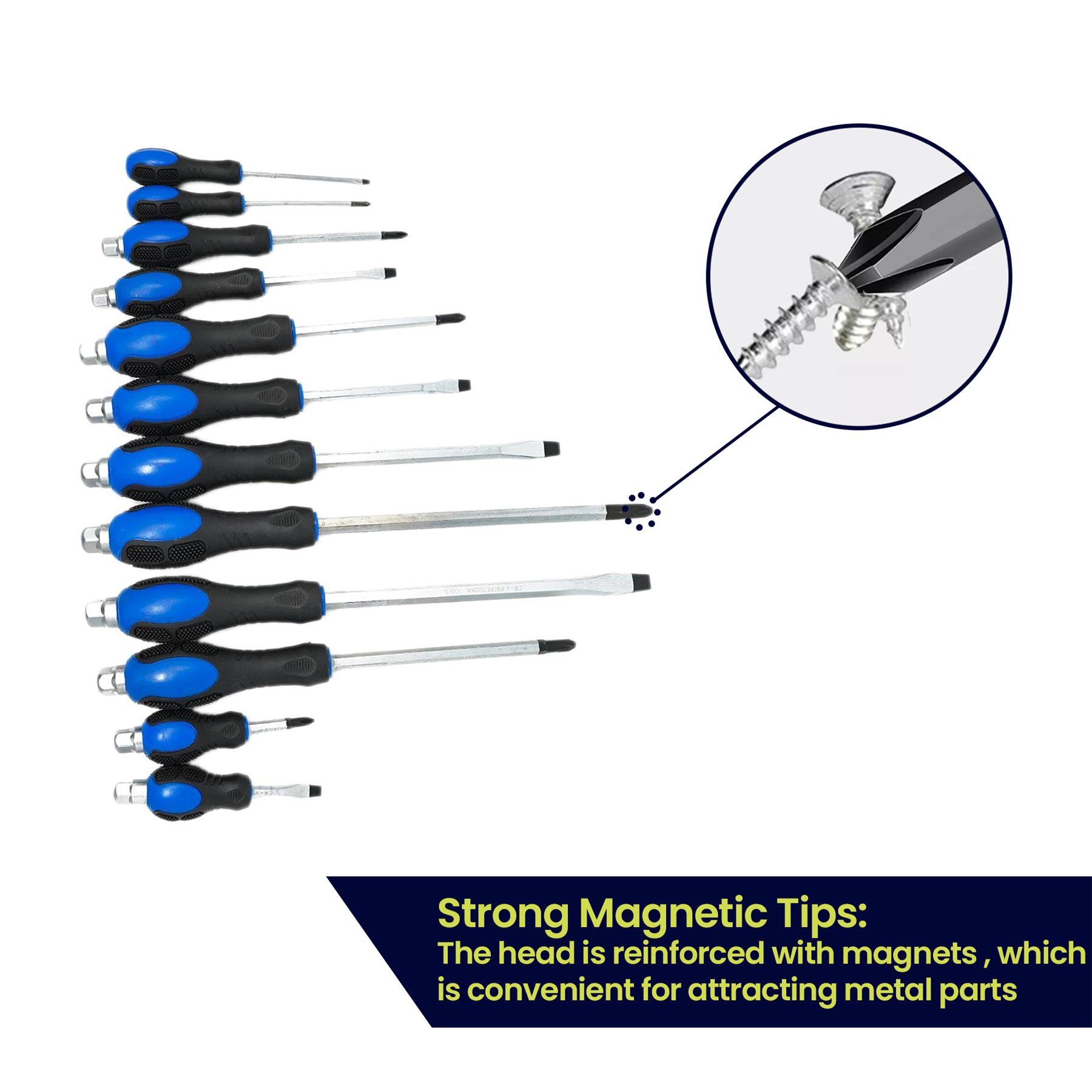 Screwdriver Set Heavy Duty 12 Piece Engineers Mechanics With Hex Bolsters +Case - Image 5