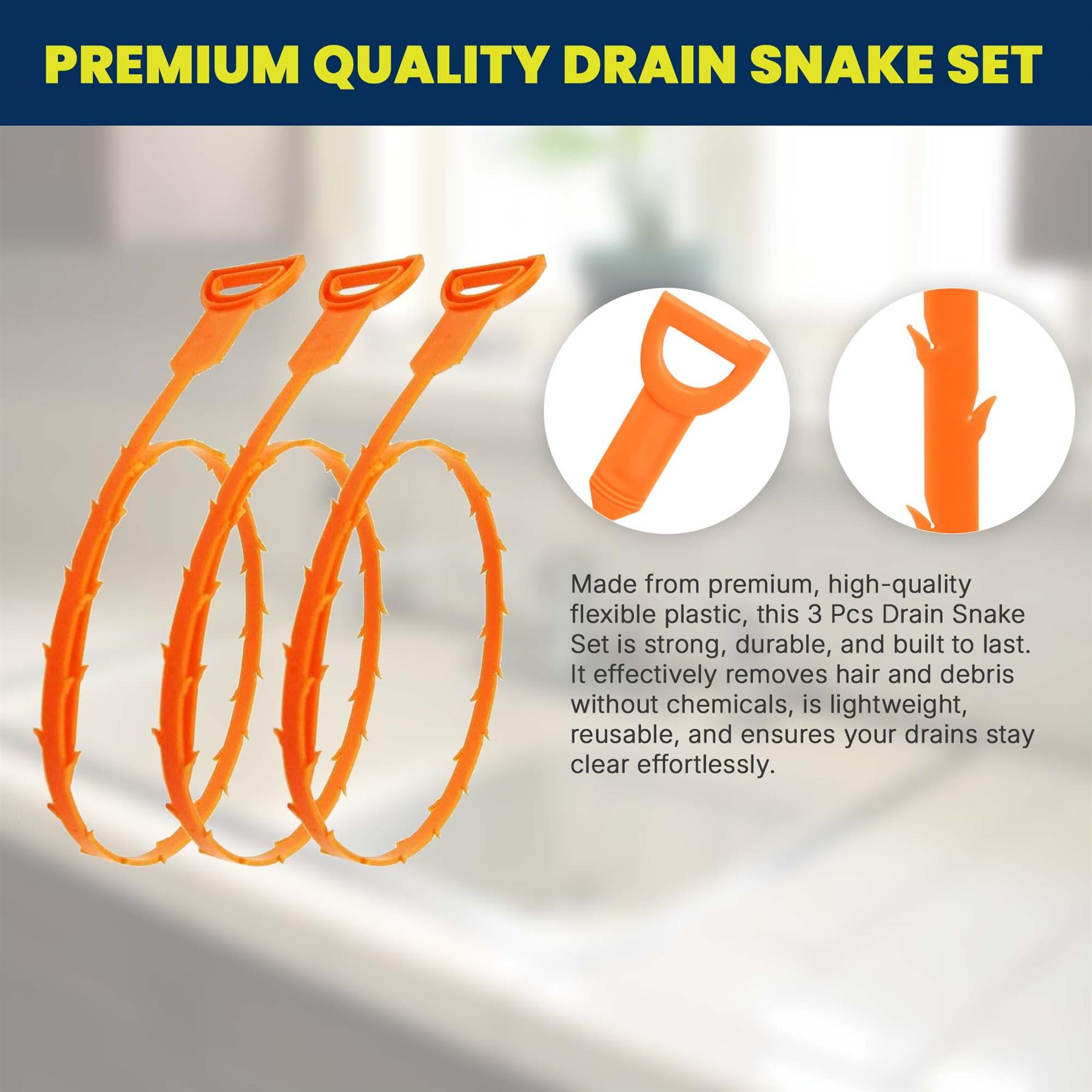 3 Pieces Drain Snake Hair Clog Remover Shower Drain Unblocker Tool for Bathroom & Kitchen Sink Clogs - Image 4