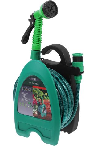 Mini Hose Pipe Reel with 10M / 32 Feet Hose pipe And Adjustable 7 in 1 Spray Gun for Outdoor Use
