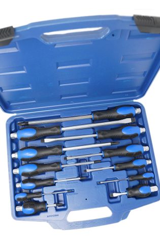 Screwdriver Set Heavy Duty 12 Piece Engineers Mechanics With Hex Bolsters +Case