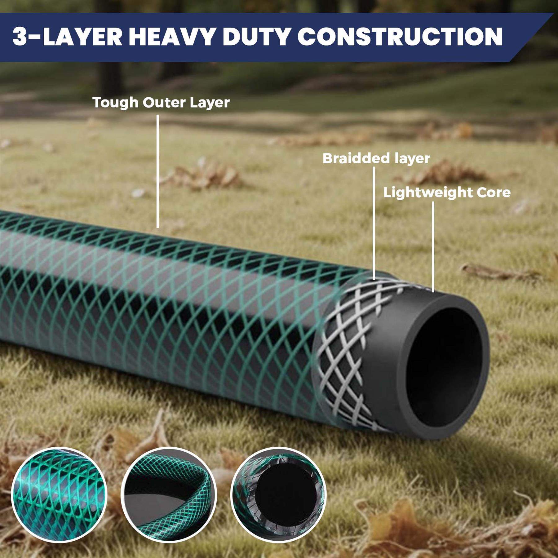 50M Garden Hose Pipe Reinforced Braided PVC Watering Hosepipe Reel Green 1/2" - Image 5