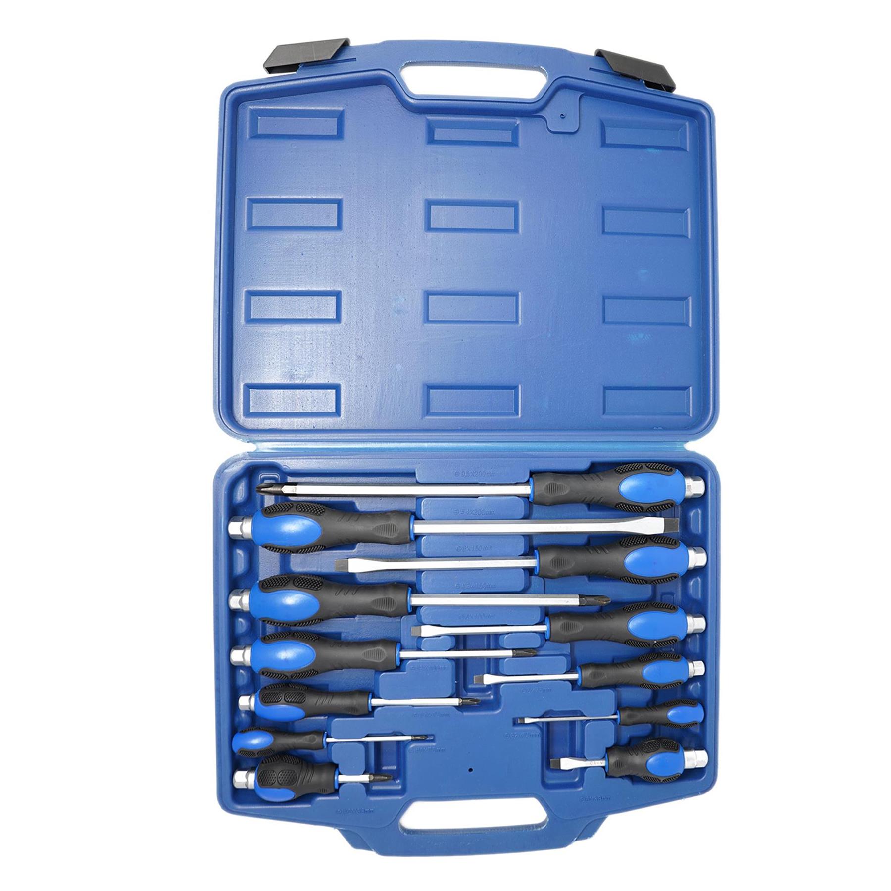 Screwdriver Set Heavy Duty 12 Piece Engineers Mechanics With Hex Bolsters +Case - Image 3